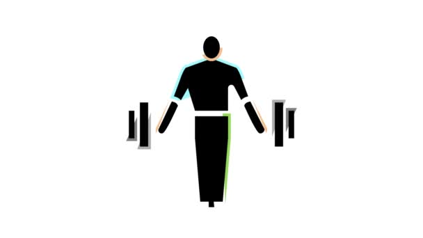 Athlète exercice avec poids couleur icône animation — Video