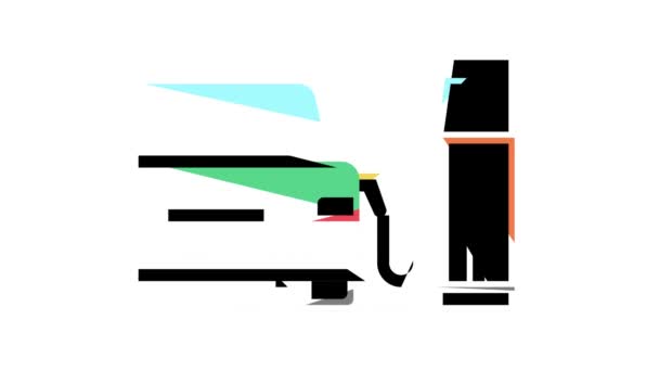 Заправка автомобиля на заправке цветной иконки анимации — стоковое видео