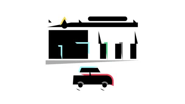 Gas station building color icon animation — Stock Video