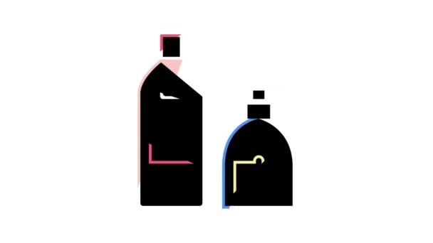 Гель для душа, мыло и крем бутылки цвета иконки анимации — стоковое видео