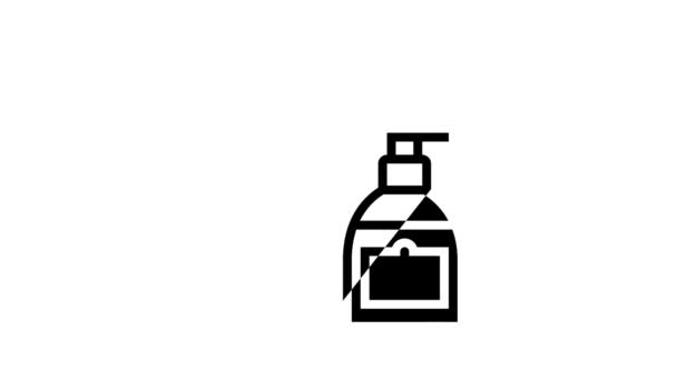 Αφρόλουτρο, σαπούνι και μπουκάλια κρέμας γραμμή εικονίδιο animation — Αρχείο Βίντεο