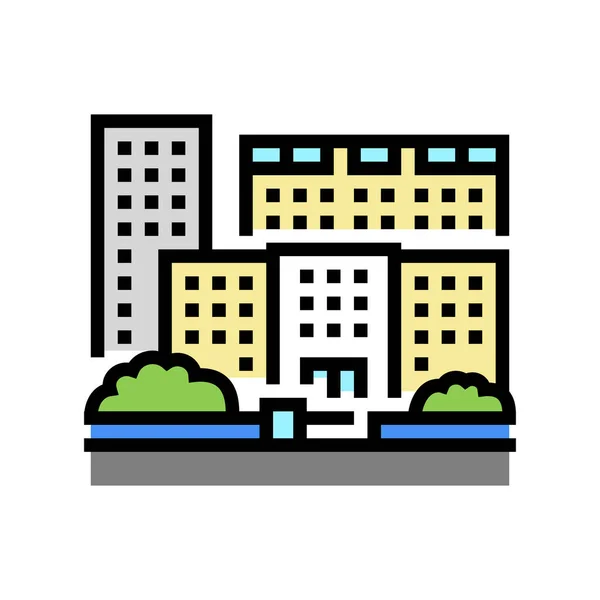 Bostadskomplex lägenhet byggnad färg ikon vektor illustration — Stock vektor