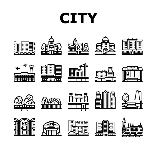 City Construction And Landscape Icons Set Vector — Stock Vector