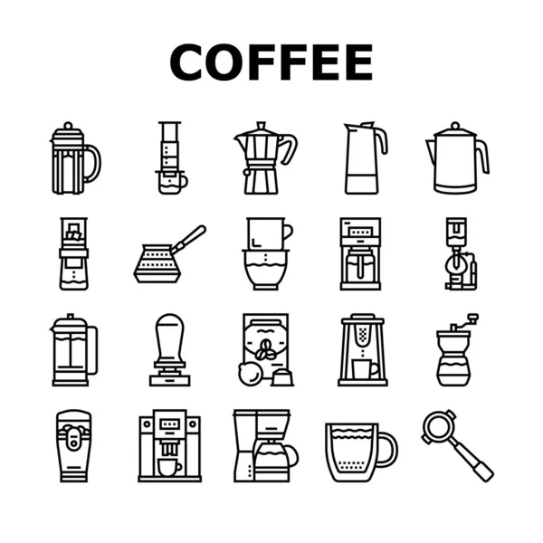 Café que hace la máquina y accesorio iconos Set Vector — Vector de stock