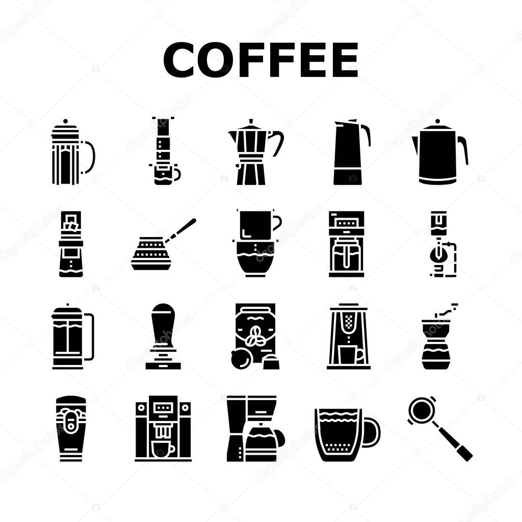 Coffee Make Machine And Accessory Icons Set Vector