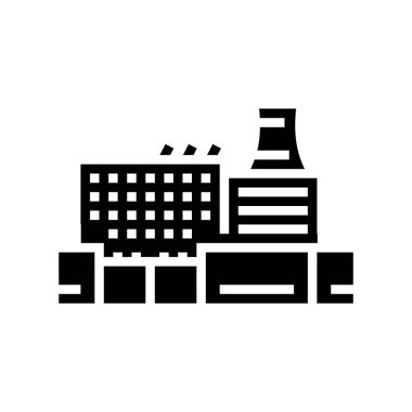Fabrika fabrikası, glyph ikon vektör illüstrasyonu inşa ediyor