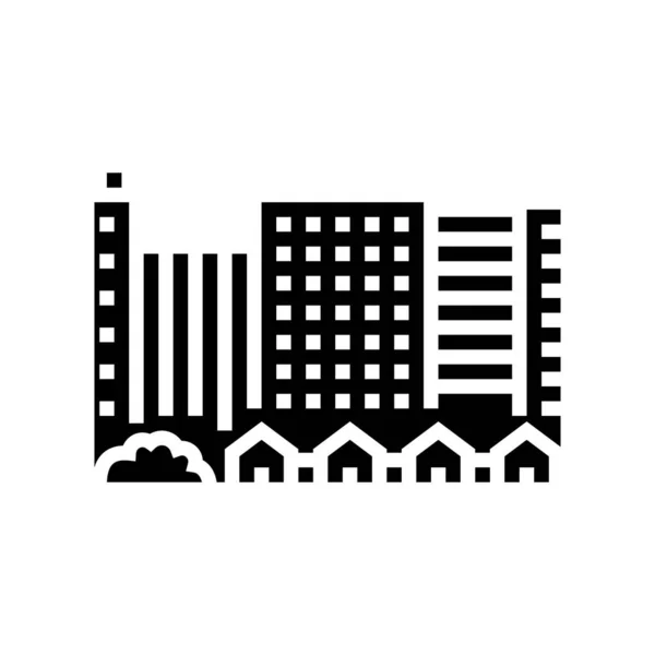 Stad gebouwen en huizen glyph pictogram vector illustratie — Stockvector