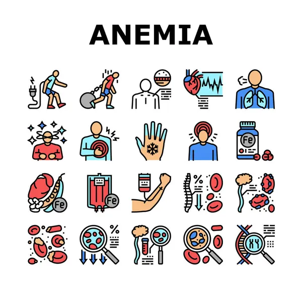 Иконки проблем со здоровьем пациентов с анемией — стоковый вектор