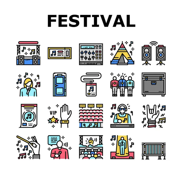 Muziekfestival Band Apparatuur Pictogrammen Set Vector — Stockvector