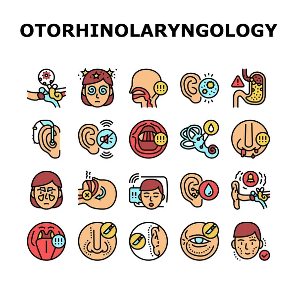 Otorrinolaringología Tratamiento Iconos Set Vector — Vector de stock