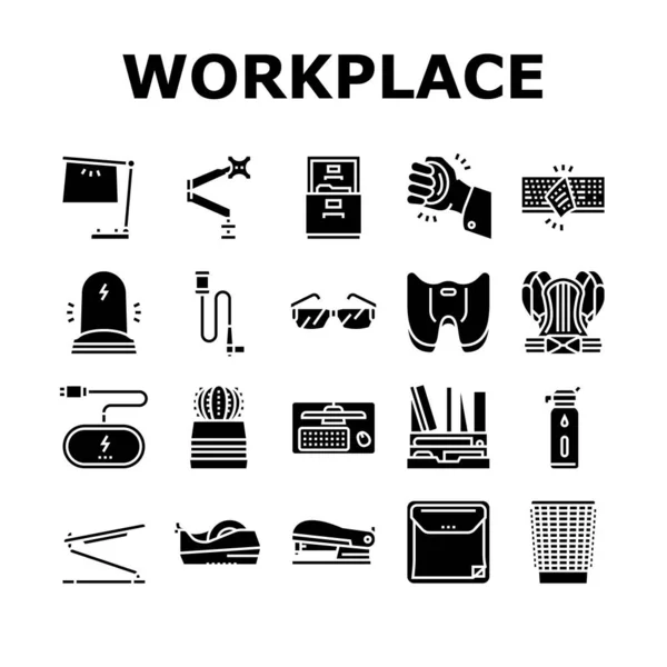 Workplace Accessories And Tools Icons Set Vector — 스톡 벡터