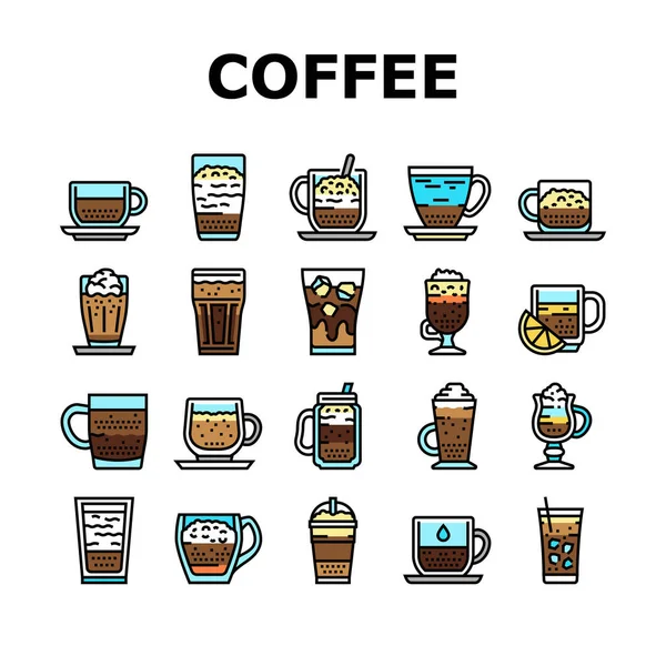 Koffiesoorten Energy Morning Drink Iconen Set Vector — Stockvector