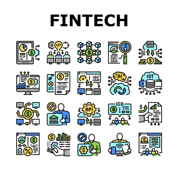Fintech Financial Technology Icons Set vettoriale — Vettoriale Stock