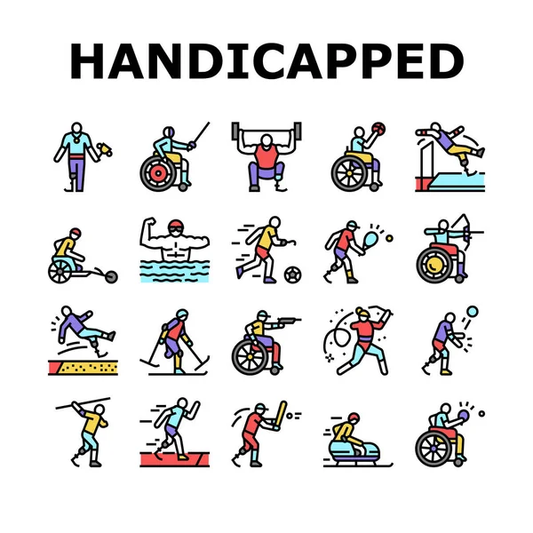 Ensemble d'icônes de jeu de sport d'athlète handicapé vecteur — Image vectorielle