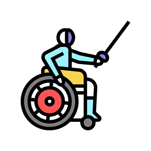 Fechten Behinderte Sportler Farbe Symbol Vektor Illustration — Stockvektor