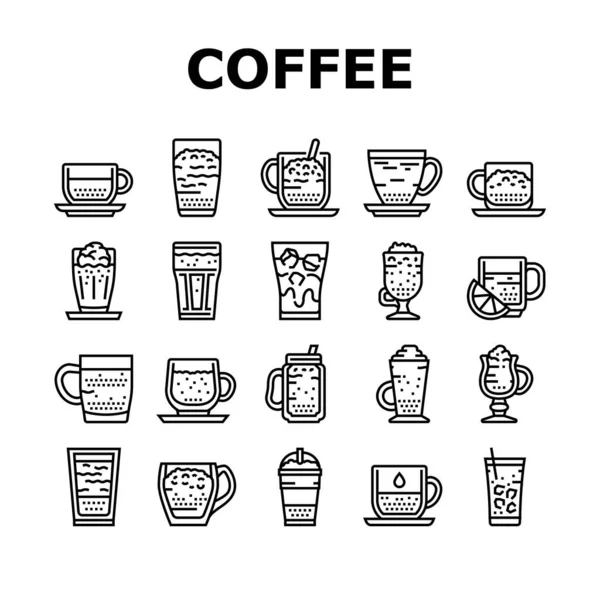 Druhy kávy Energetické ranní nápoje Ikony Set Vector — Stockový vektor