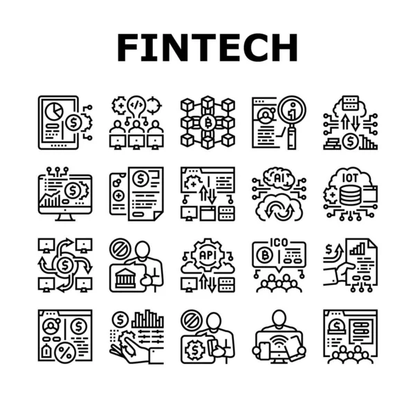 Fintech Financial Technology Icons Set vettoriale — Vettoriale Stock