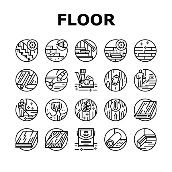 硬木地板和楼梯翻新图标设置向量 — 图库矢量图片