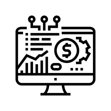 Fintech çizelgesi bilgisayar ekran çizgisi vektör ilüstrasyonunda araştırma yapıyor