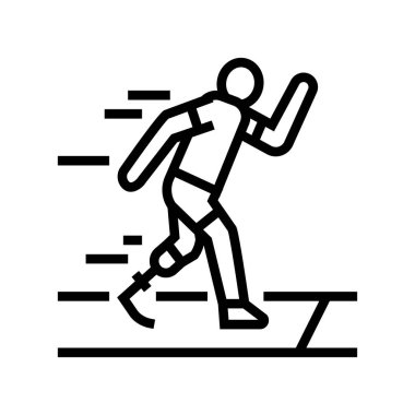 çalışan koşucu engelli atlet çizgisi ikon vektör resimlemesi