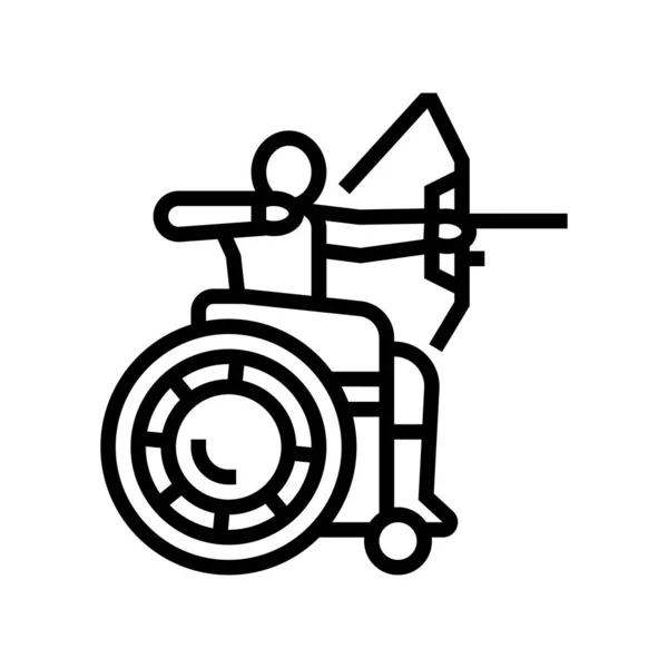 Tiro con l'arco handicappato atleta linea icona vettore illustrazione — Vettoriale Stock