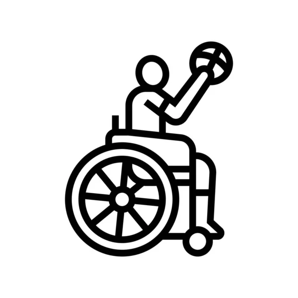 Basketbal spel spelen gehandicapte atleet lijn pictogram vector illustratie — Stockvector