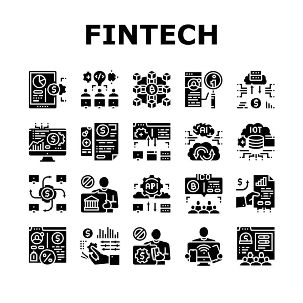 Conjunto de iconos de tecnología financiera Fintech Vector — Vector de stock