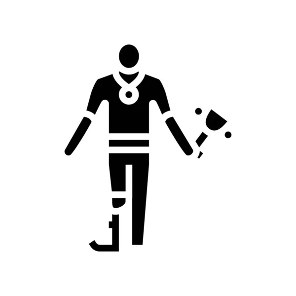Zwycięzca mistrzostw niepełnosprawnych sportowiec glif ikona wektor ilustracja — Wektor stockowy