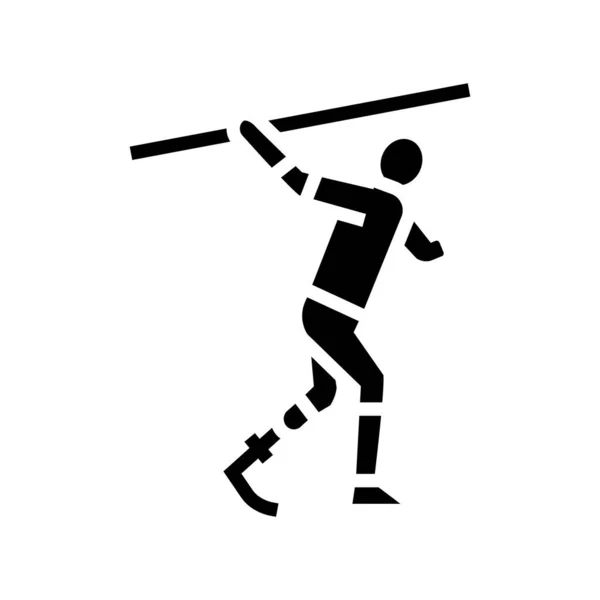 Javelin-throwing handicapped athlete glyph icon vector illustration — Vetor de Stock