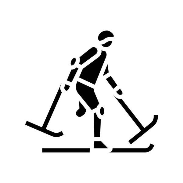 Skiing handicapped athlete glyph icon vector illustration — стоковый вектор