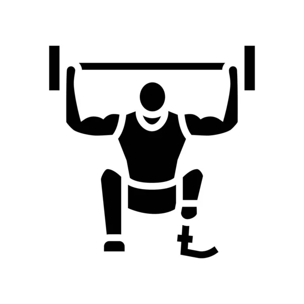 Powerlifting atleta discapacitado glifo icono vector ilustración — Archivo Imágenes Vectoriales
