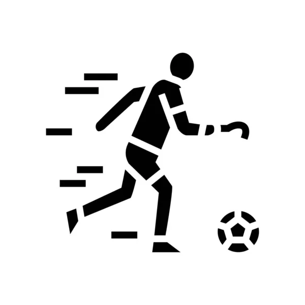 Soccer football playing handicapped athlete glyph icon vector illustration — стоковый вектор