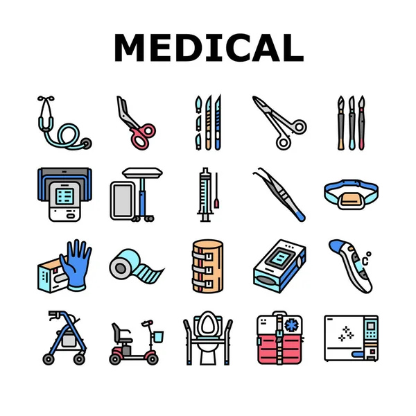 Instrumento médico y equipo iconos conjunto de vectores — Archivo Imágenes Vectoriales