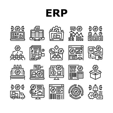Erp Enterprise Resource Planning Icons Set Vector clipart