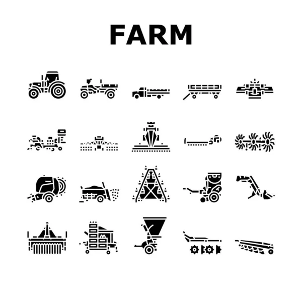 Equipo de granja e iconos de transporte Set Vector — Archivo Imágenes Vectoriales