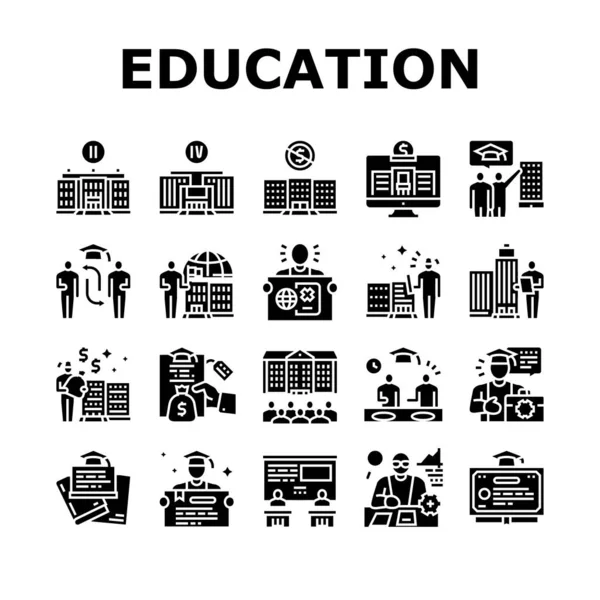 Vector de conjunto de iconos de educación superior y graduación — Vector de stock