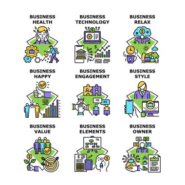 İş Teknolojisi Simge Vektör Resimlerini Ayarladı