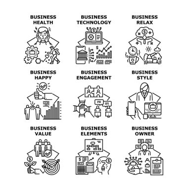 İş Teknolojisi Simge Vektör Resimlerini Ayarladı