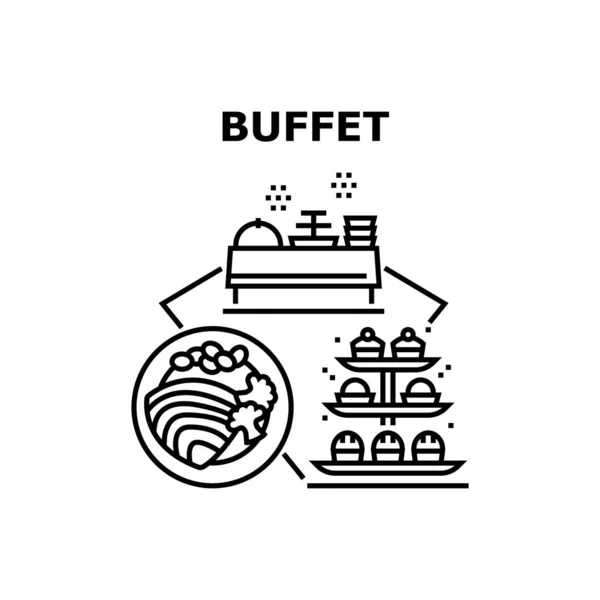 Buffet Food Vector Concept Μαύρη απεικόνιση — Διανυσματικό Αρχείο