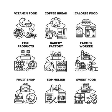 Gıda ve İçecek Set Simgesi Vektör Resimleri