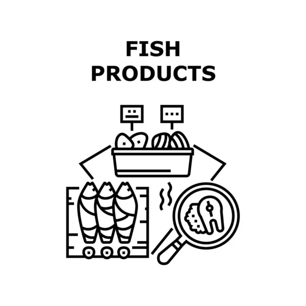 Fish Products Vector Concept Black Illustration — Stock Vector