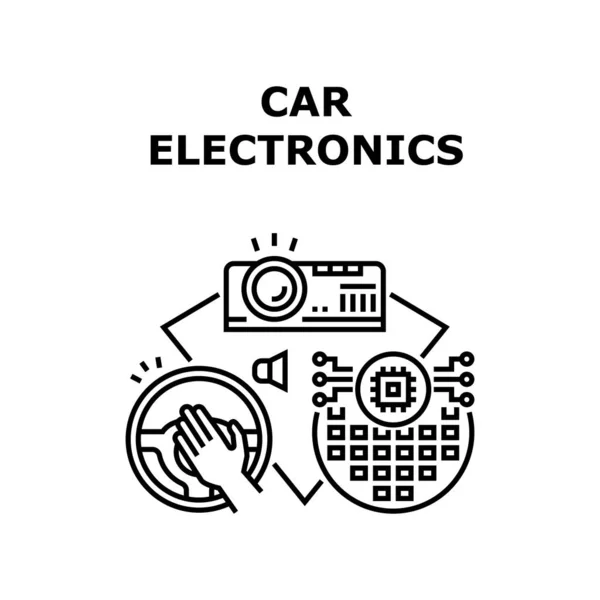 Carro Eletrônica Vetor Conceito Preto Ilustração — Vetor de Stock