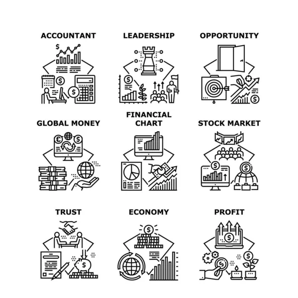 Finansiell Diagram uppsättning ikoner vektor illustrationer — Stock vektor