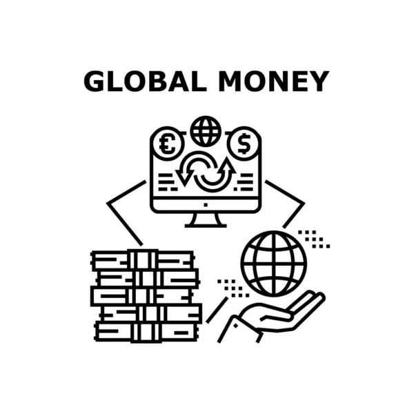 Global Money Vector Concept Black Illustration — Archivo Imágenes Vectoriales