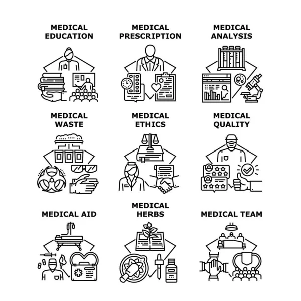 Medical Education Set Icons Vector Illustrations — Stock Vector