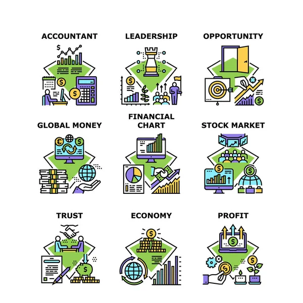 Financial Chart Set Icons Vector Illustrations —  Vetores de Stock