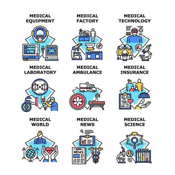 Ikony sady lékařské techniky Vektorové ilustrace — Stockový vektor