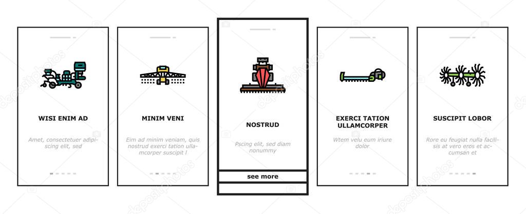 Farm Equipment And Transport Onboarding Icons Set Vector