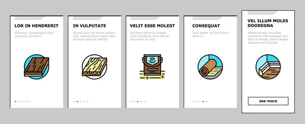 Hartholzboden und Treppe renovieren Onboarding Icons Set Vector — Stockvektor