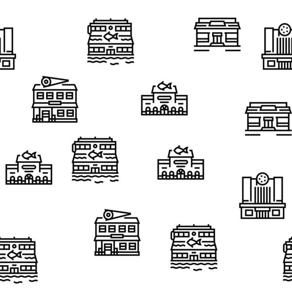 Building Restaurant And Store Vector Seamless Pattern — Stock vektor